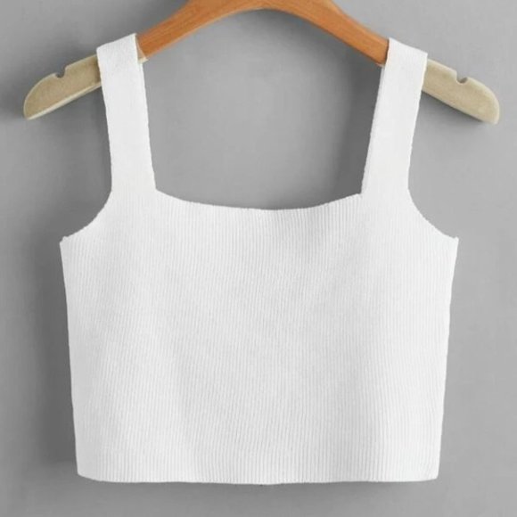 White Ribbed Cropped Tank Top - Picture 3 of 11